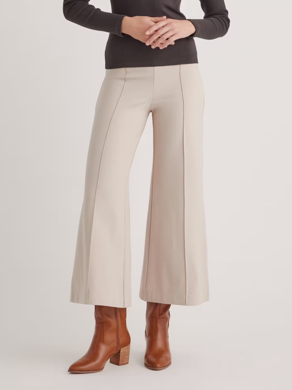 Quince Ultra-Stretch Ponte Super Wide Leg Ankle Pants Ecru Size XS